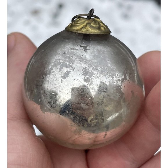 2" Antique Silver Kugel Mercury Glass Christmas XMAS Tree Ornament Germany - Picture 3 of 12